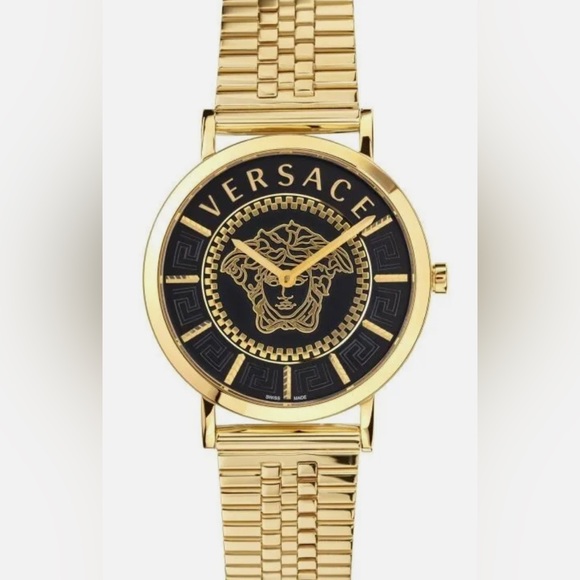 Ladies Versace V-Essential VEK400621 watch gold black Medusa Swiss stainless ste - Picture 2 of 8
